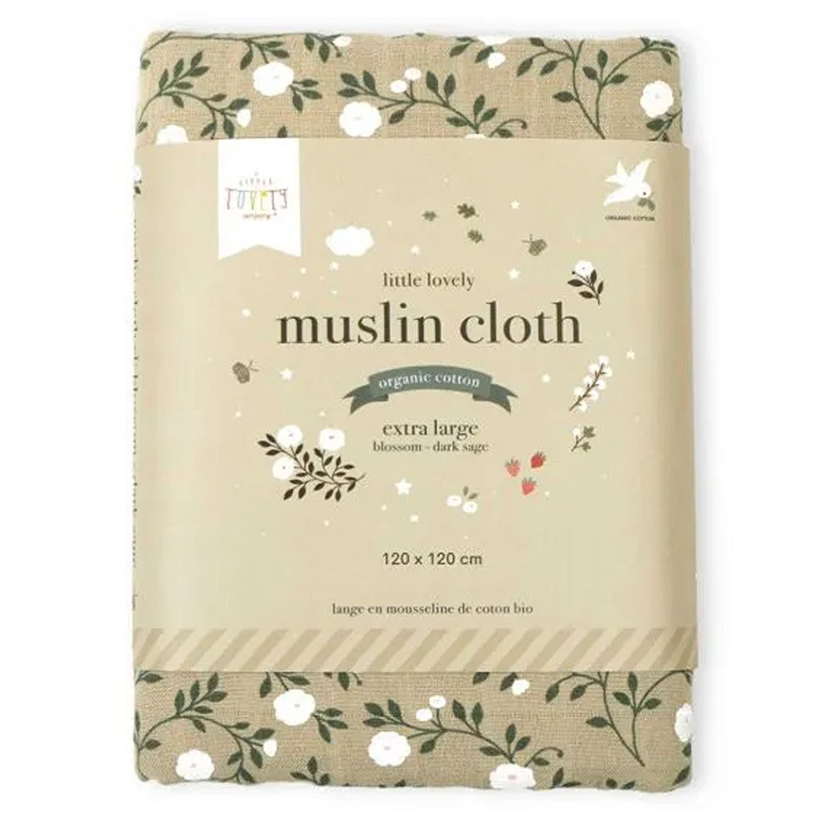 A Little Lovely Company Muslin Cloth XL Blossom - Dark Sage
