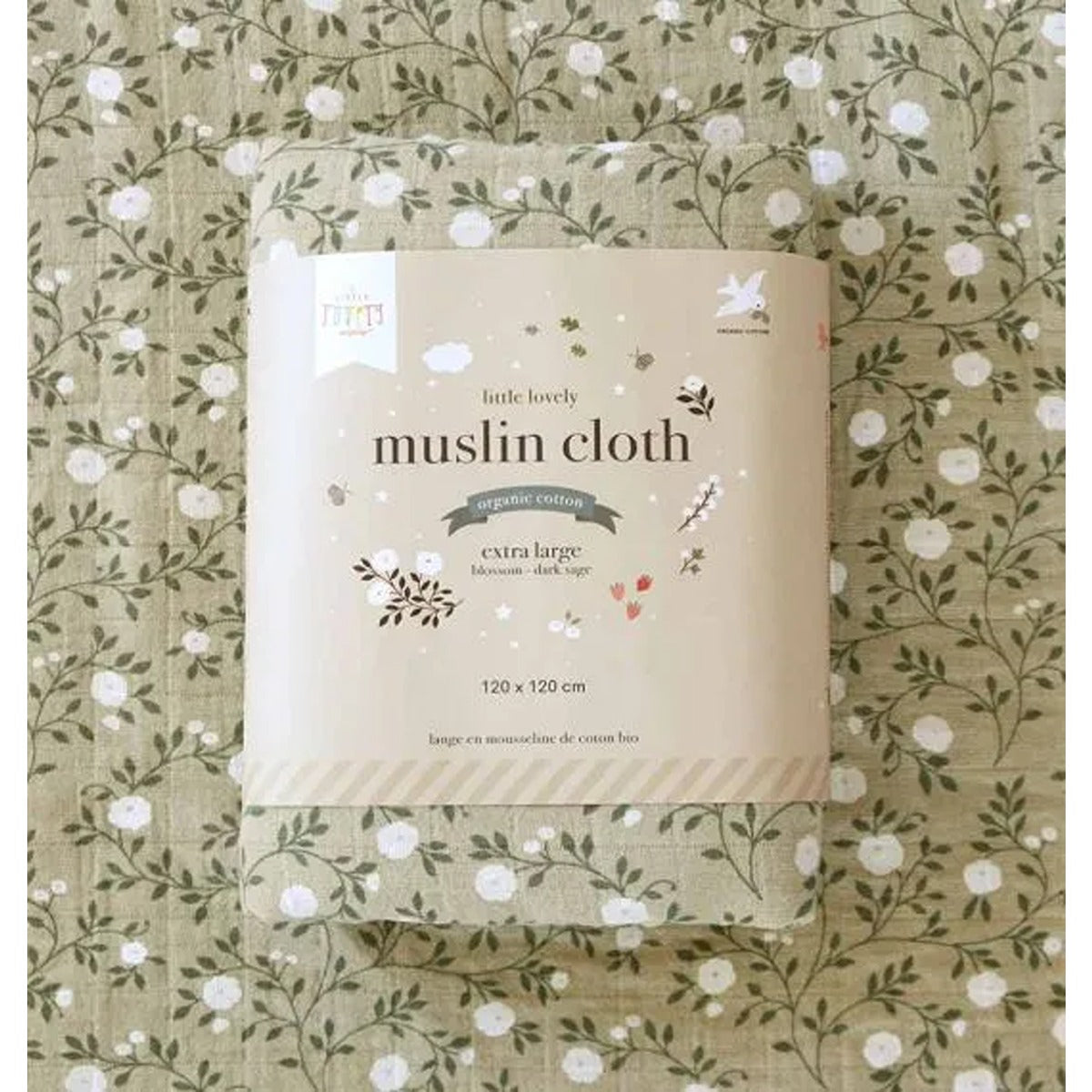 A Little Lovely Company Muslin Cloth XL Blossom - Dark Sage