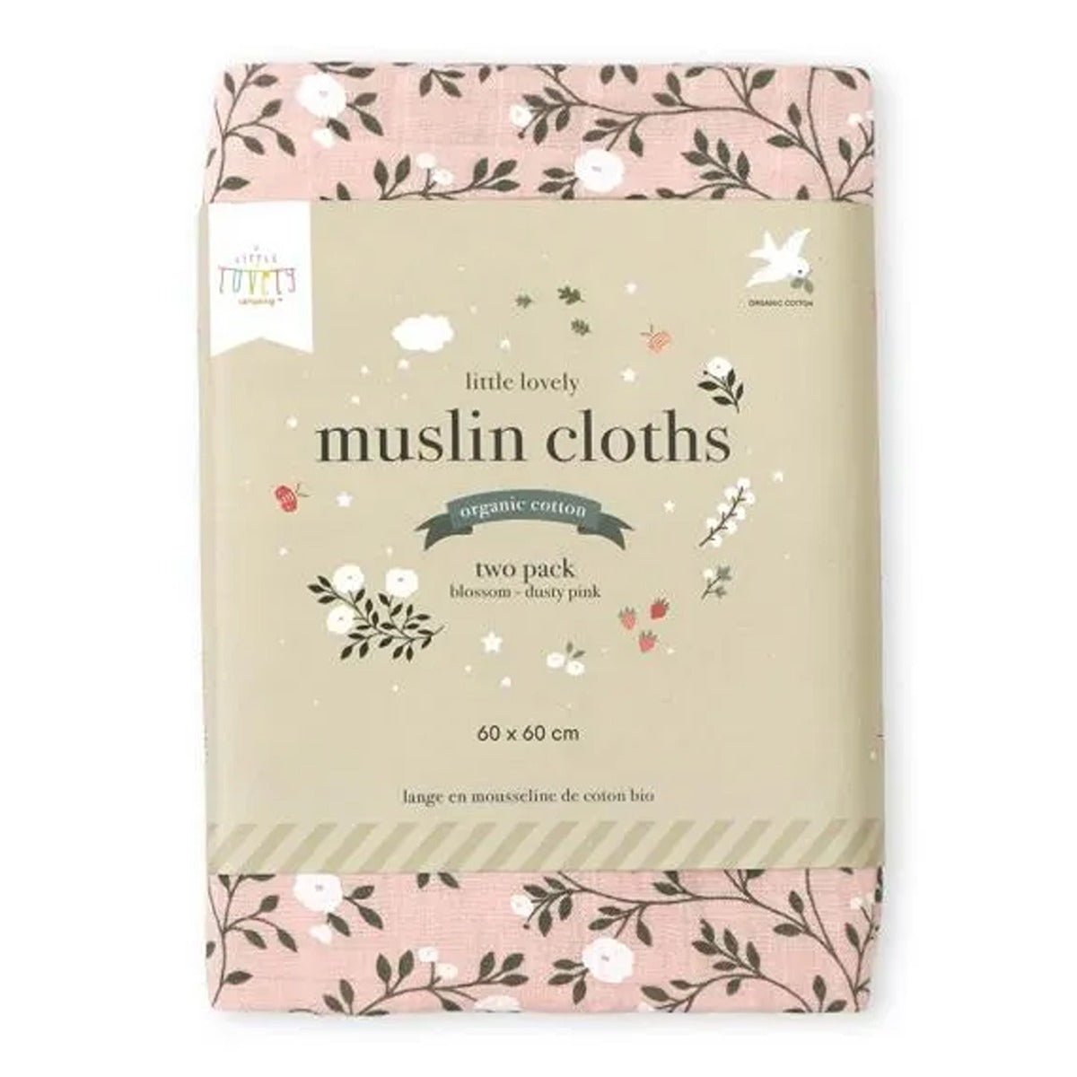 A Little Lovely Company Muslin Cloth Set of 2 Blossom - Dusty Pink