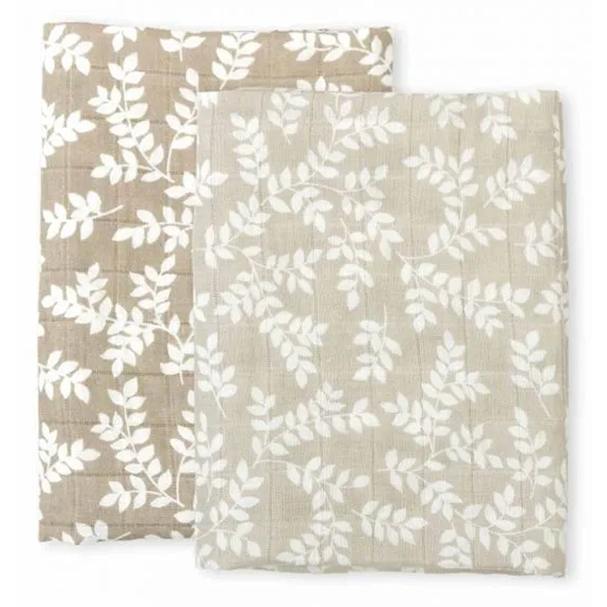 A Little Lovely Company Muslin Cloth Set of 2 Leaves - Taupe