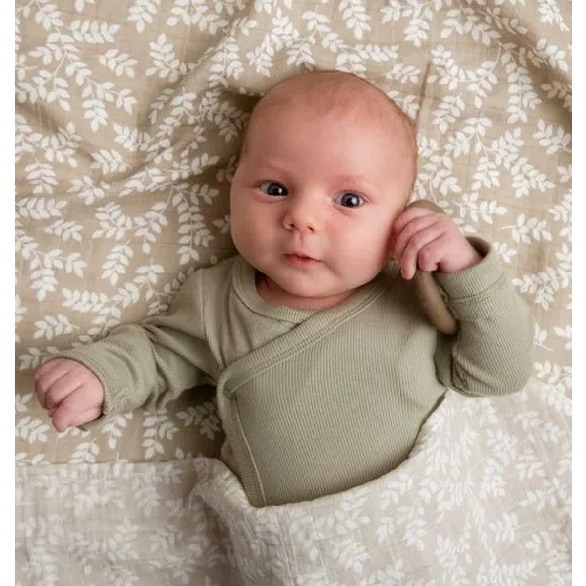 A Little Lovely Company Muslin Cloth Set of 2 Leaves - Taupe