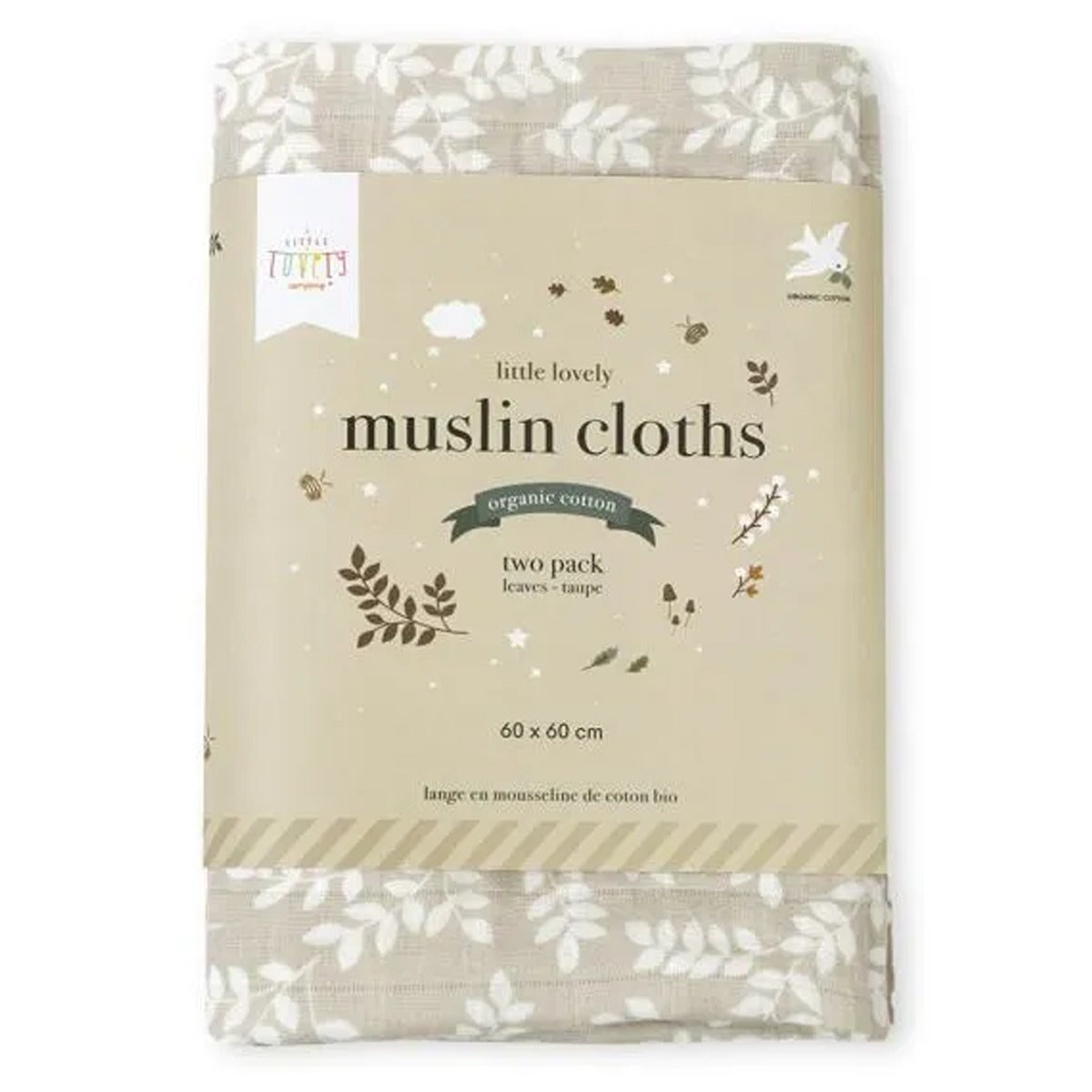 A Little Lovely Company Muslin Cloth Set of 2 Leaves - Taupe