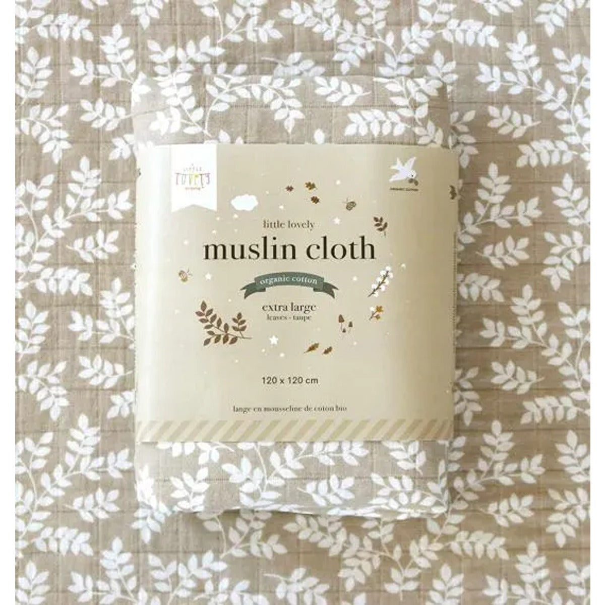 A Little Lovely Company Muslin Cloth XL Leaves - Taupe