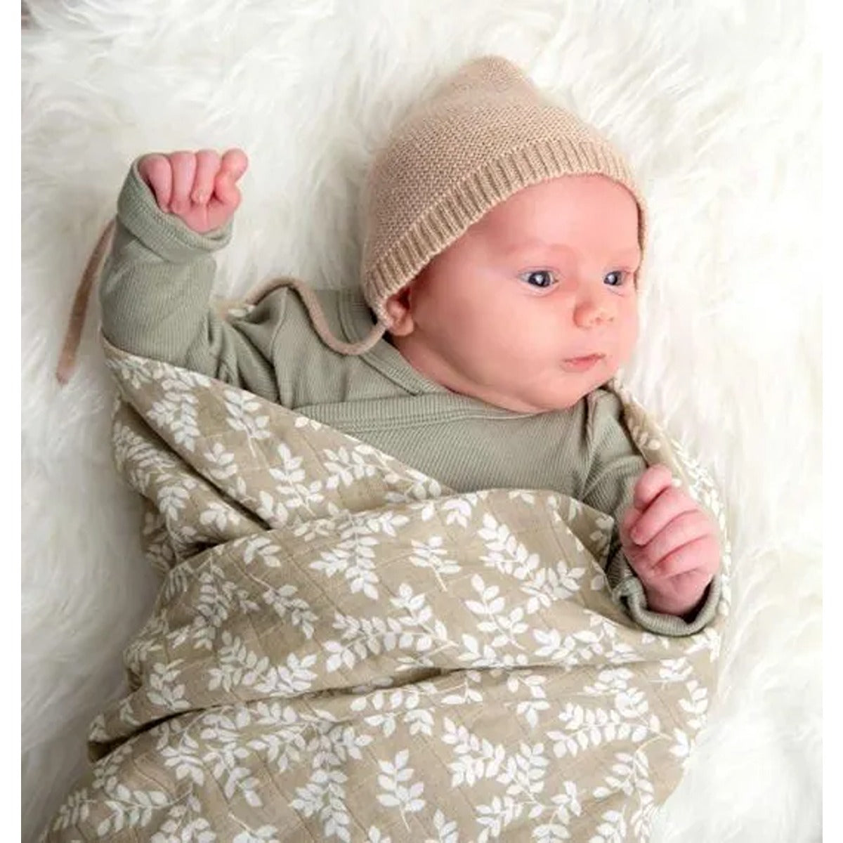 A Little Lovely Company Muslin Cloth XL Leaves - Taupe