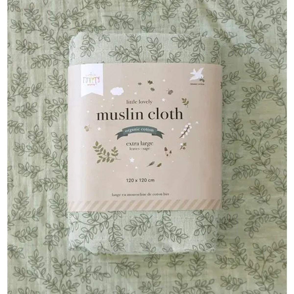 A Little Lovely Company Muslin Cloth XL Leaves - Sage