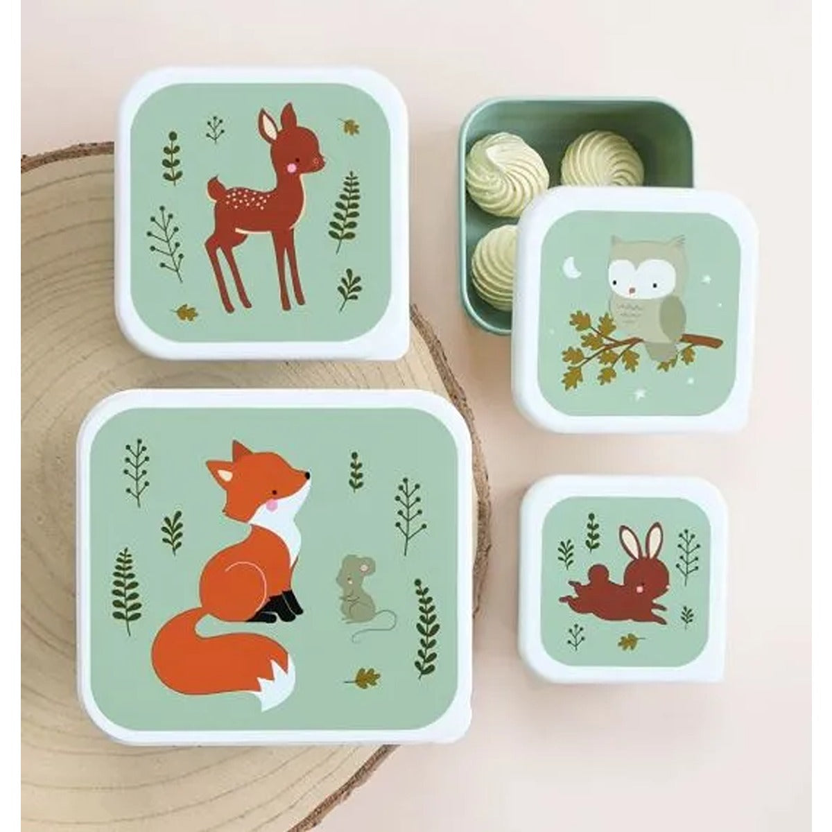 A Little Lovely Company Lunch and Snack Box Set Forest Friends - Sage