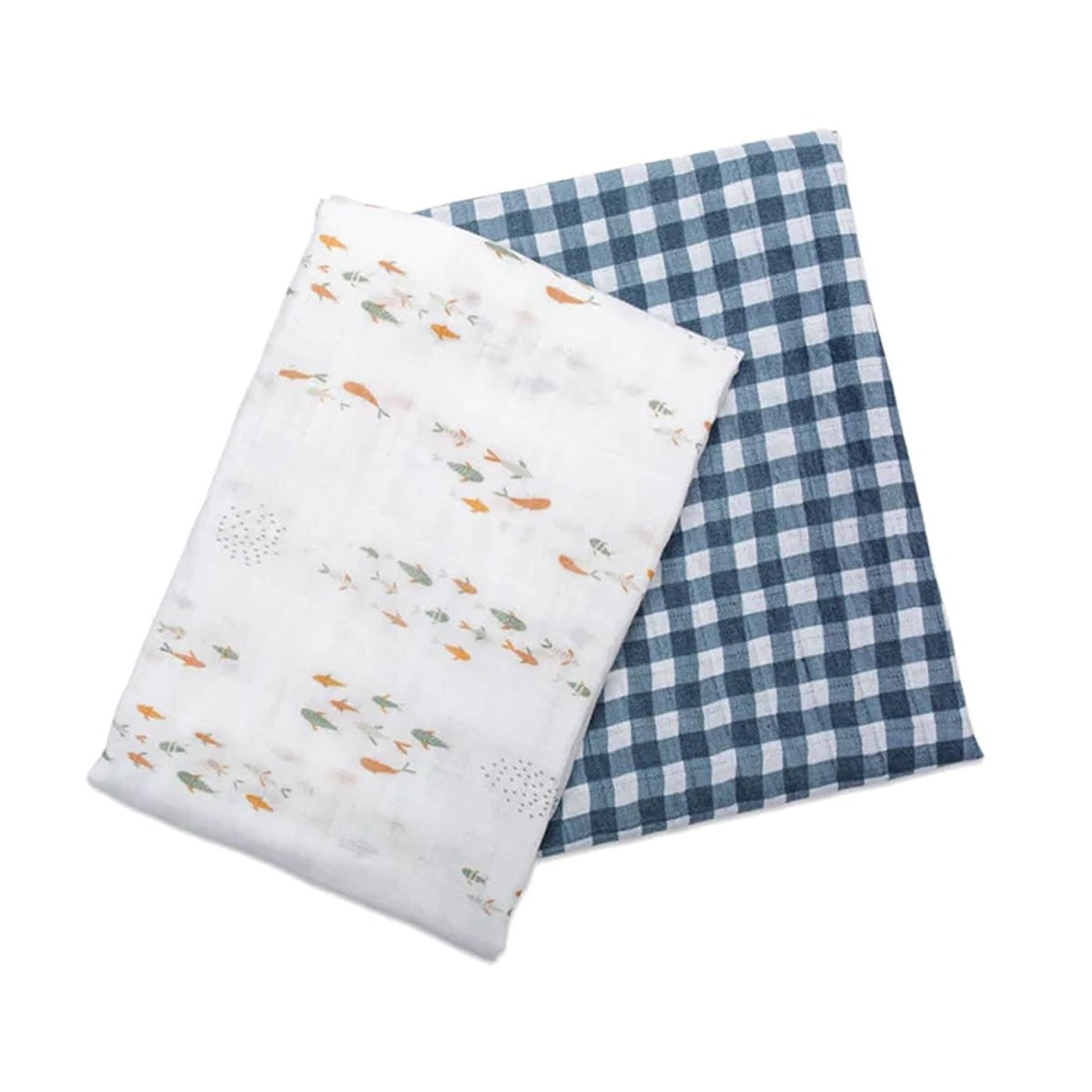 Lulujo 2-pack Cotton Swaddles - Fish / Navy Gingham