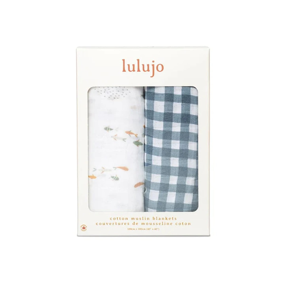 Lulujo 2-pack Cotton Swaddles - Fish / Navy Gingham