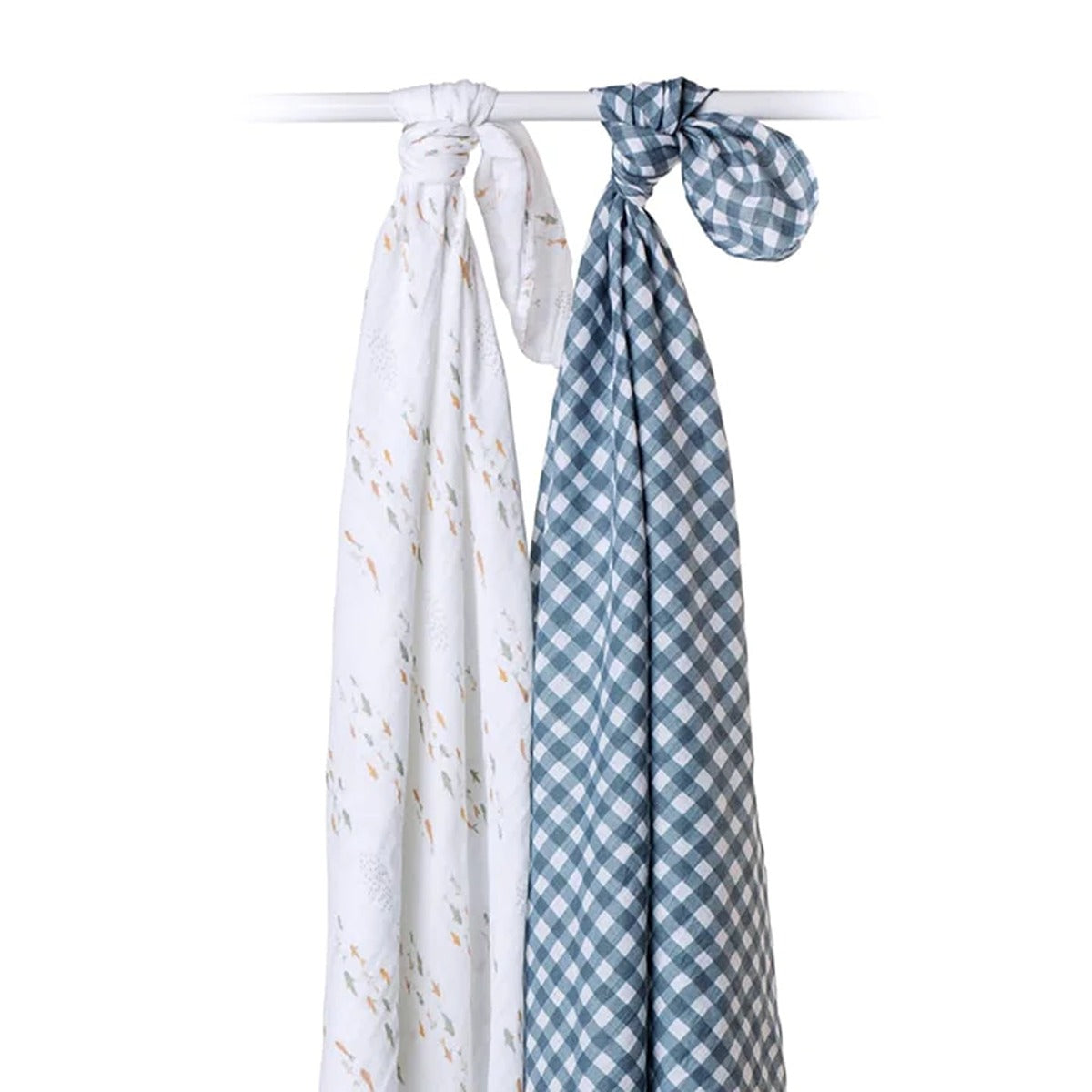 Lulujo 2-pack Cotton Swaddles - Fish / Navy Gingham