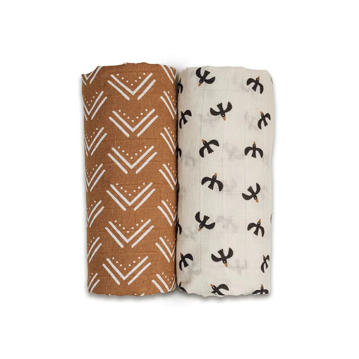 Lulujo 2-pack Cotton Swaddles - Mudcloth / Black Birds