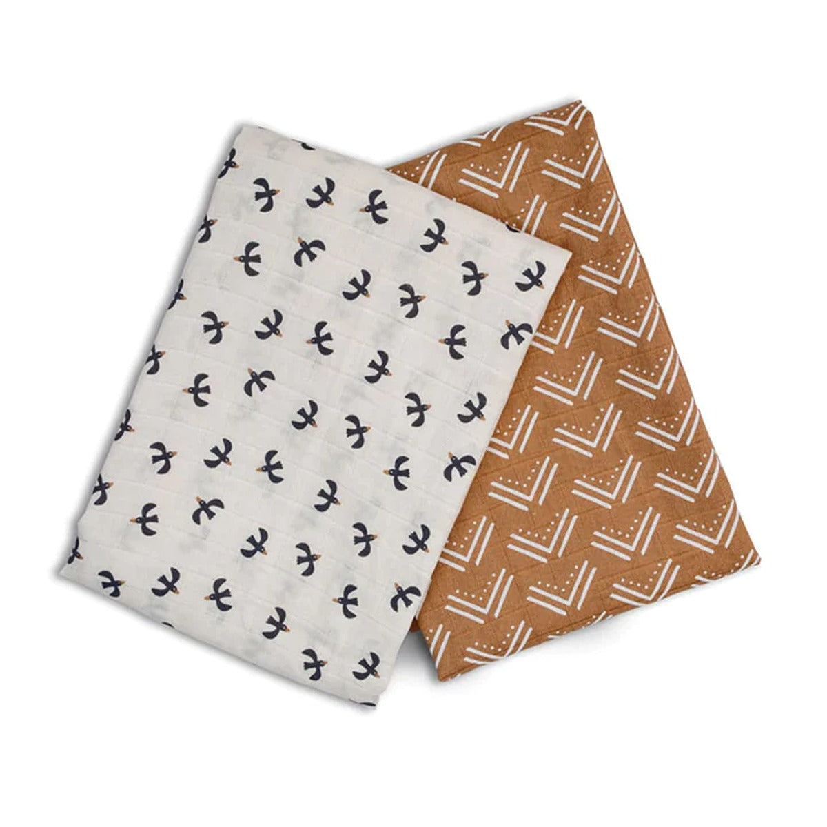 Lulujo 2-pack Cotton Swaddles - Mudcloth / Black Birds