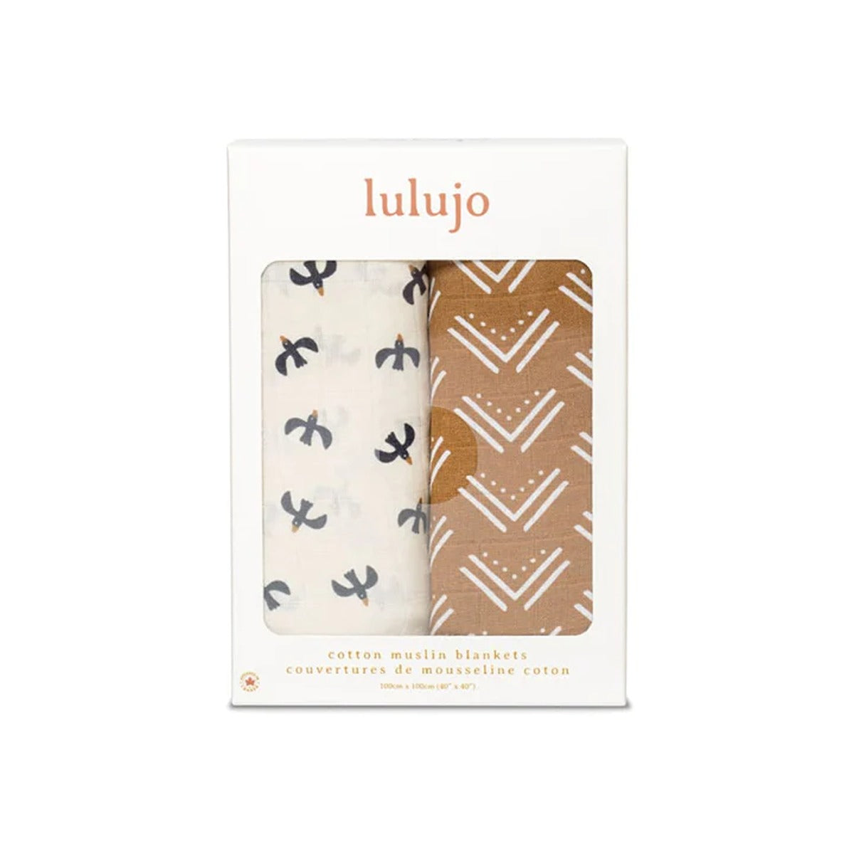 Lulujo 2-pack Cotton Swaddles - Mudcloth / Black Birds