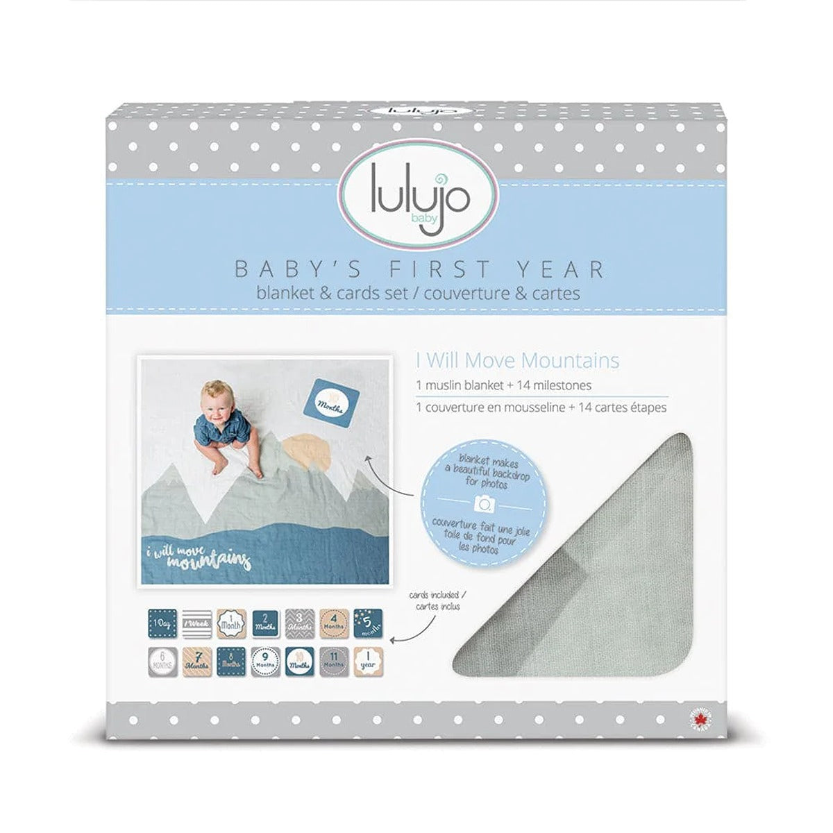 Lulujo Baby"s First Year? Blanket & Cards Set - I Move Mountains