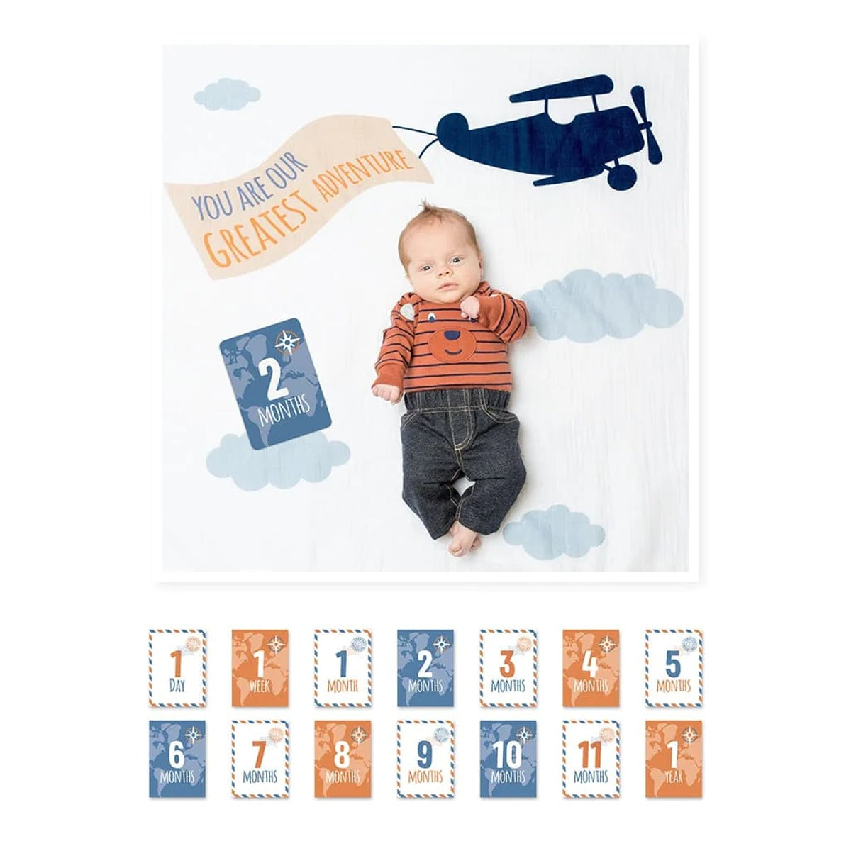 Lulujo Baby"s First Year? Blanket & Cards Set -  Greatest Adventure