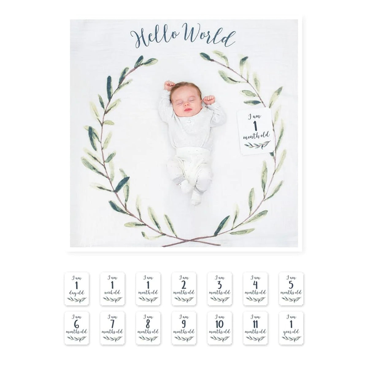 Lulujo Baby"s First Year? Blanket & Cards Set -  Hello World