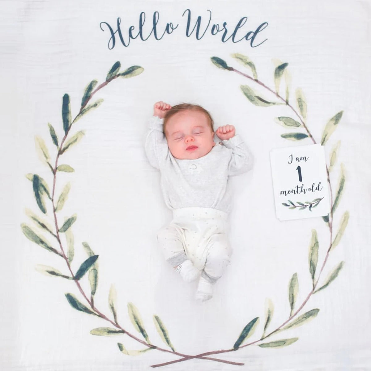 Lulujo Baby"s First Year? Blanket & Cards Set -  Hello World