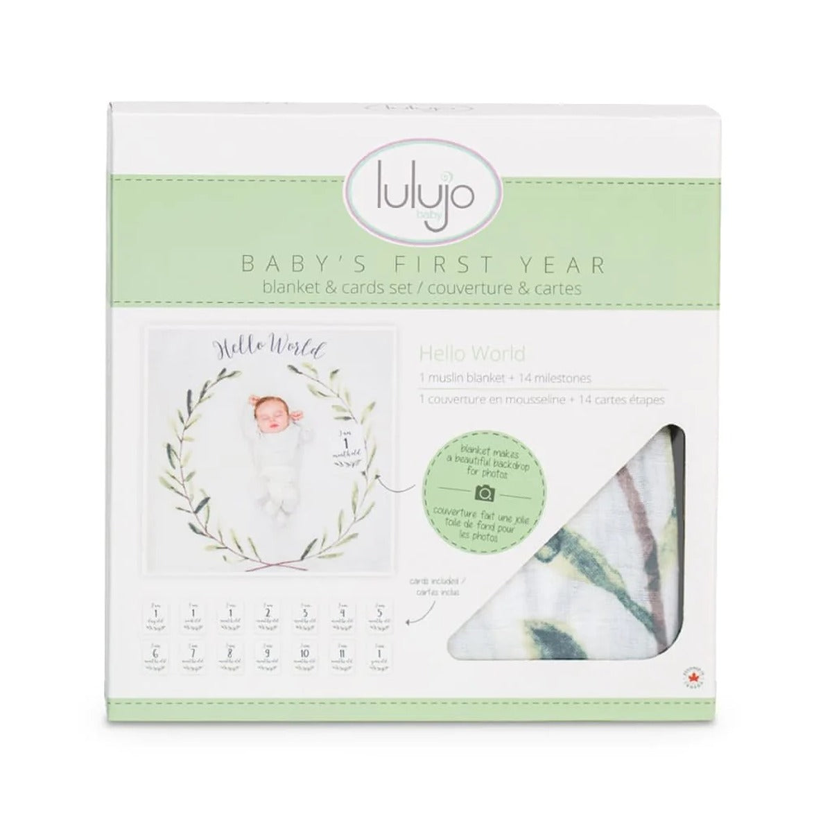 Lulujo Baby"s First Year? Blanket & Cards Set -  Hello World