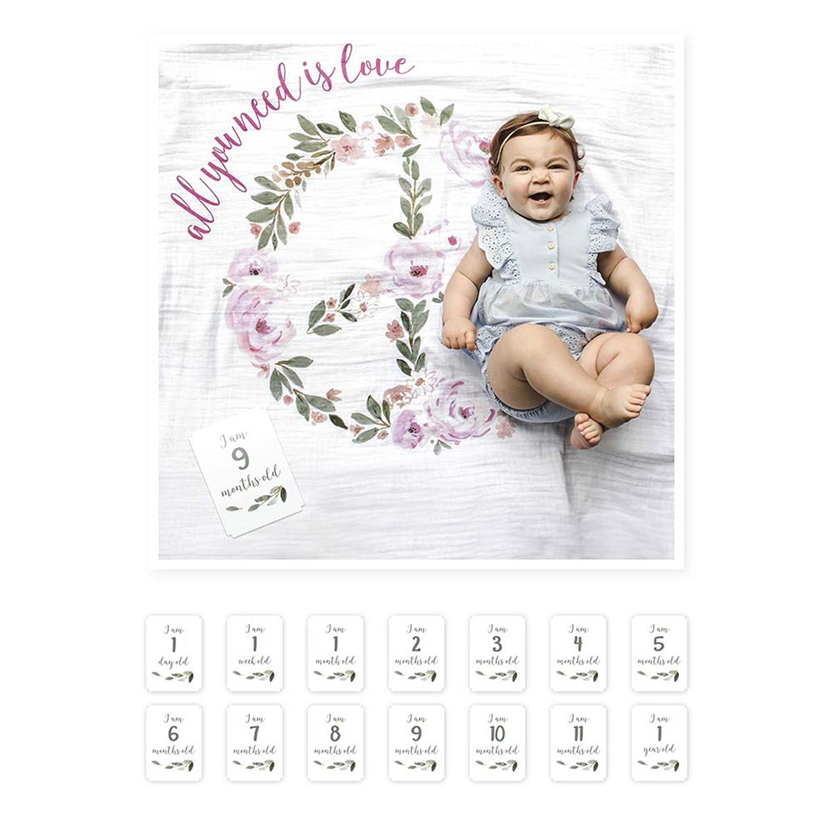 Lulujo Baby"s First Year? Blanket & Cards Set -  All You Need is Love