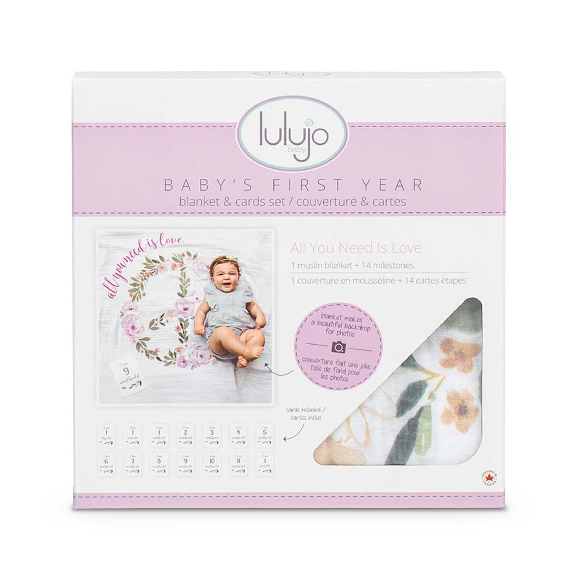 Lulujo Baby"s First Year? Blanket & Cards Set -  All You Need is Love