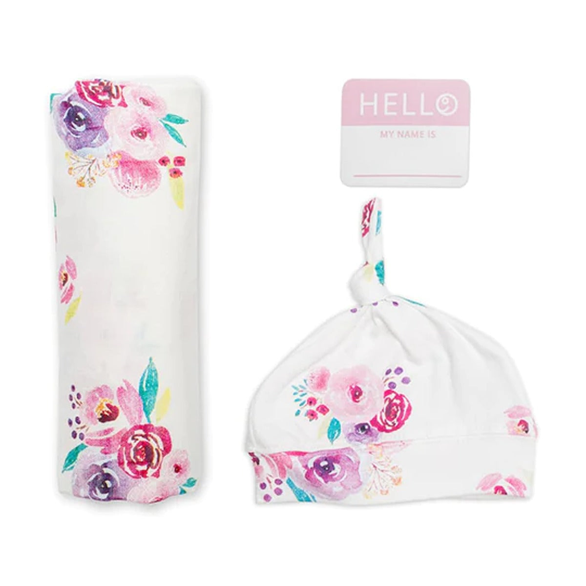 Lulujo Hello World Set (Bamboo Hat + Swaddle blanket) - Posies