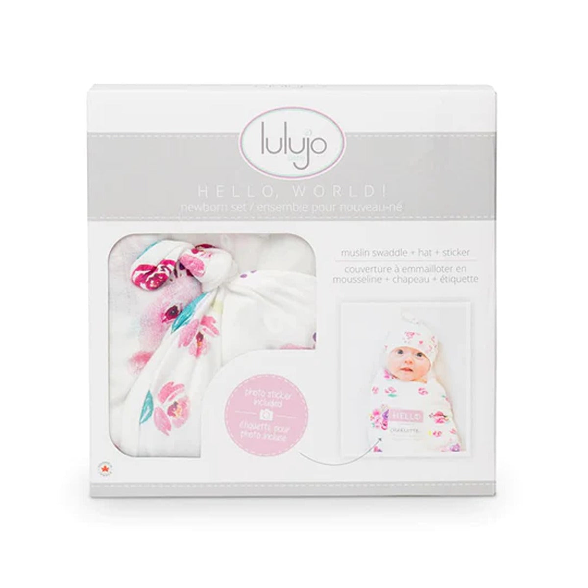 Lulujo Hello World Set (Bamboo Hat + Swaddle blanket) - Posies