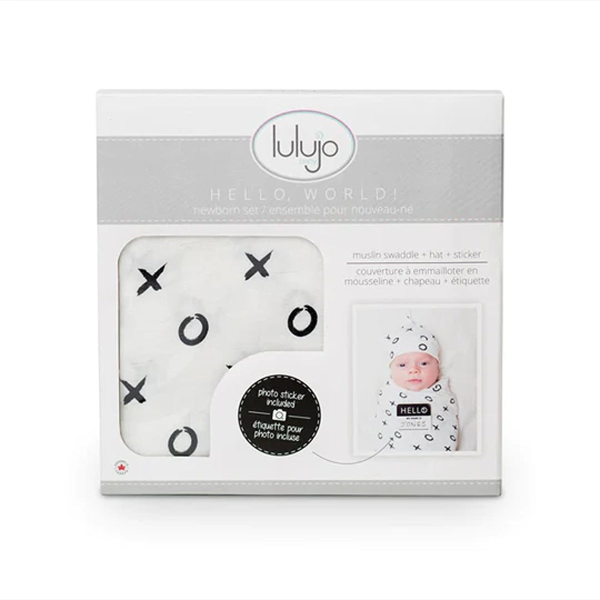 Lulujo Hello World Set (Bamboo Hat + Swaddle blanket) - XO