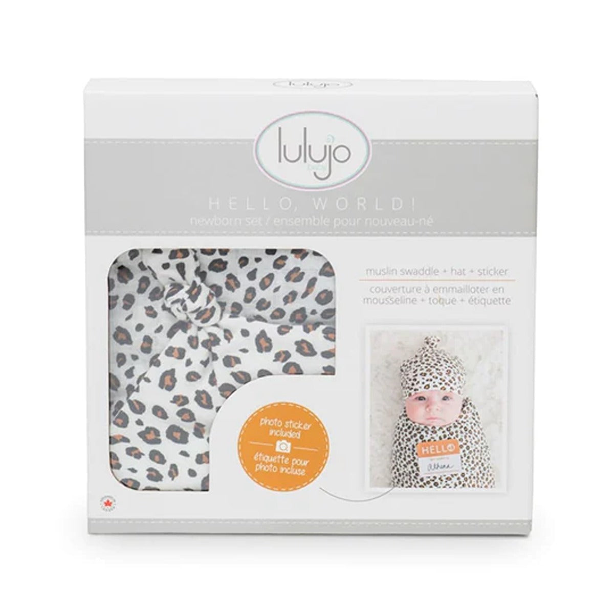 Lulujo Hello World Set (Bamboo Hat + Swaddle blanket) - Cheetah