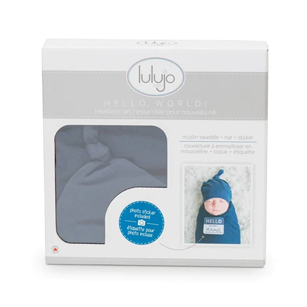Lulujo Hello World Set (Bamboo Hat + Swaddle blanket) - Navy