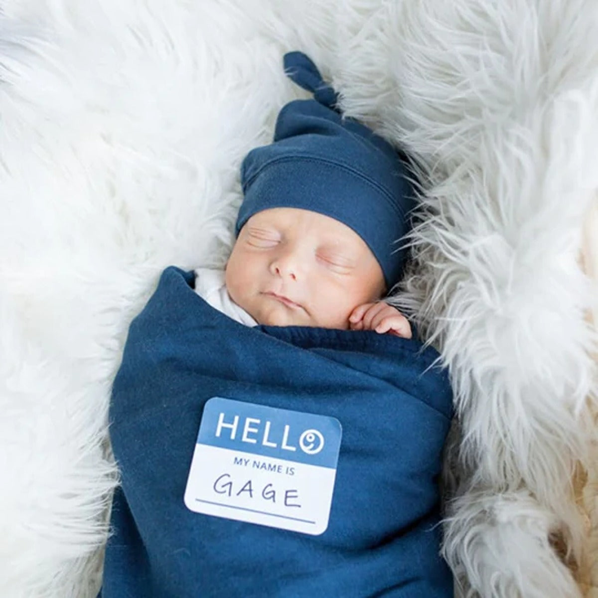 Lulujo Hello World Set (Bamboo Hat + Swaddle blanket) - Navy