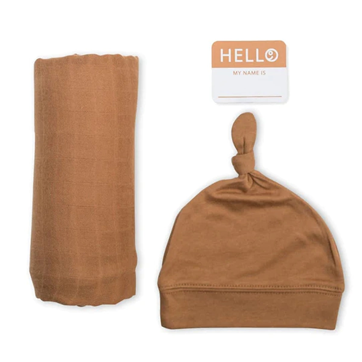 Lulujo Hello World Set (Bamboo Hat + Swaddle blanket) - Tan