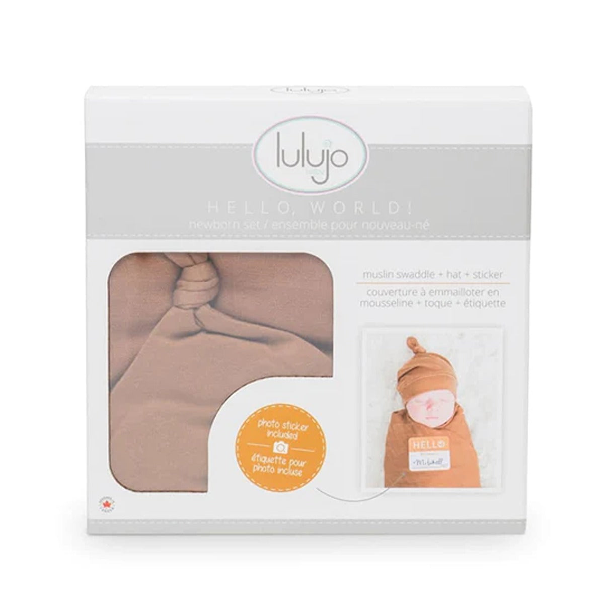 Lulujo Hello World Set (Bamboo Hat + Swaddle blanket) - Tan