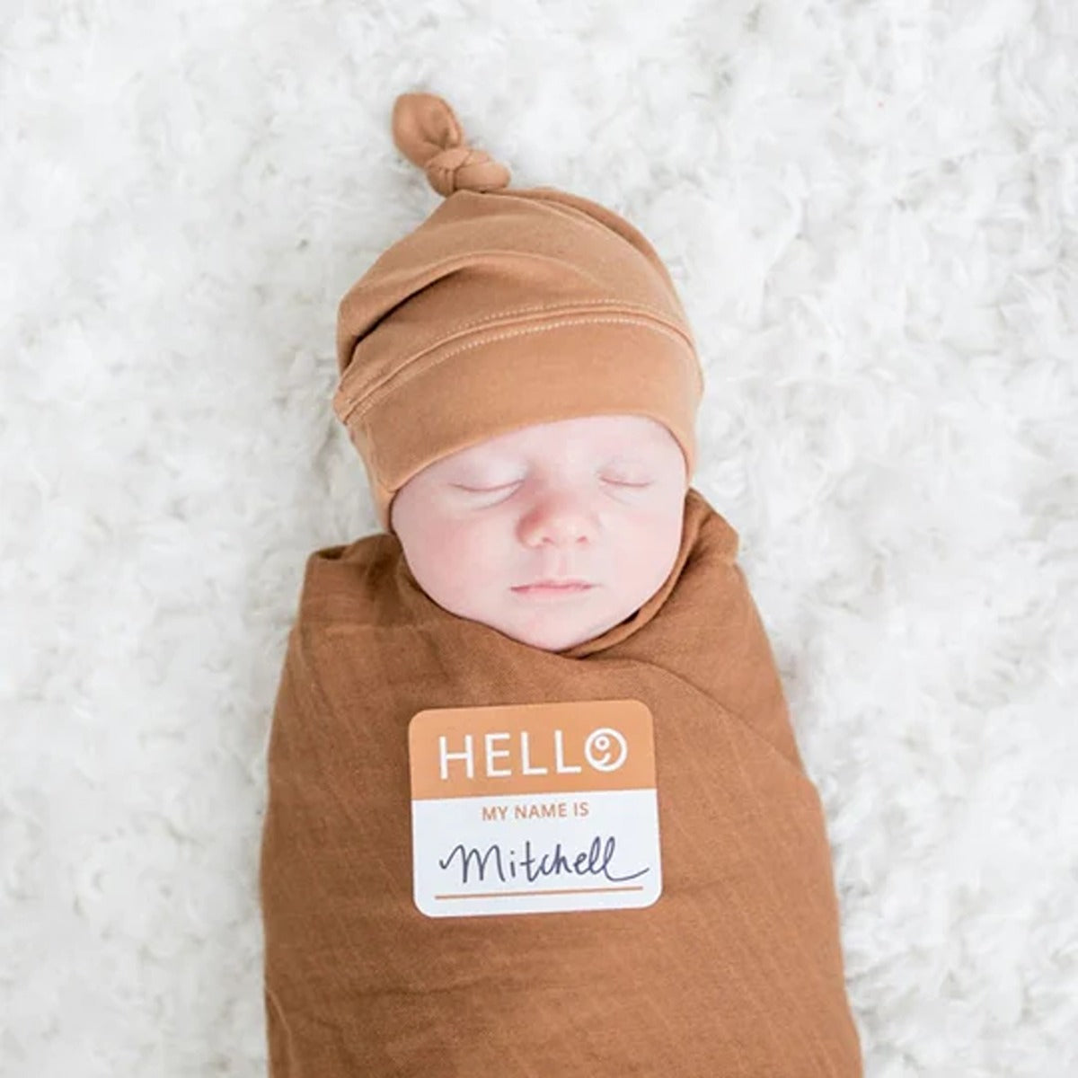 Lulujo Hello World Set (Bamboo Hat + Swaddle blanket) - Tan