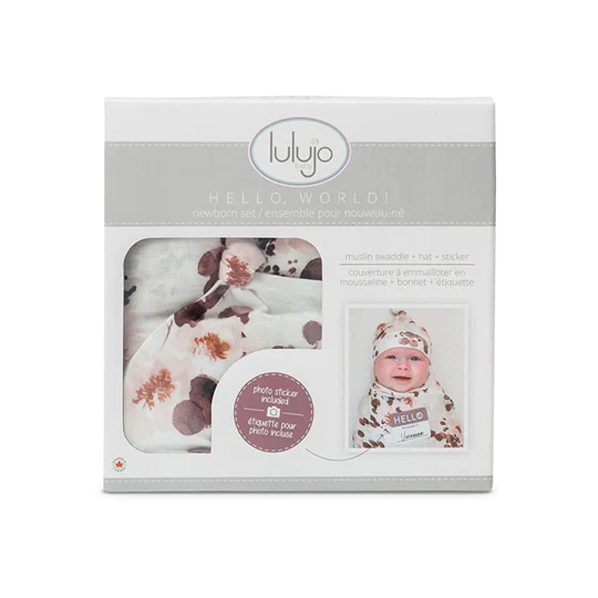 Lulujo Hello World Set (Bamboo Hat + Swaddle blanket) - Eucalyptus
