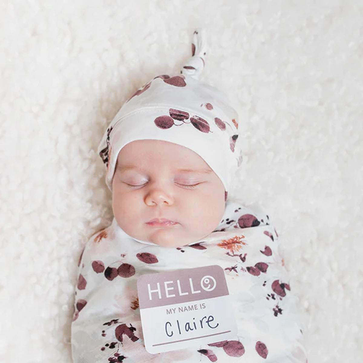 Lulujo Hello World Set (Bamboo Hat + Swaddle blanket) - Eucalyptus