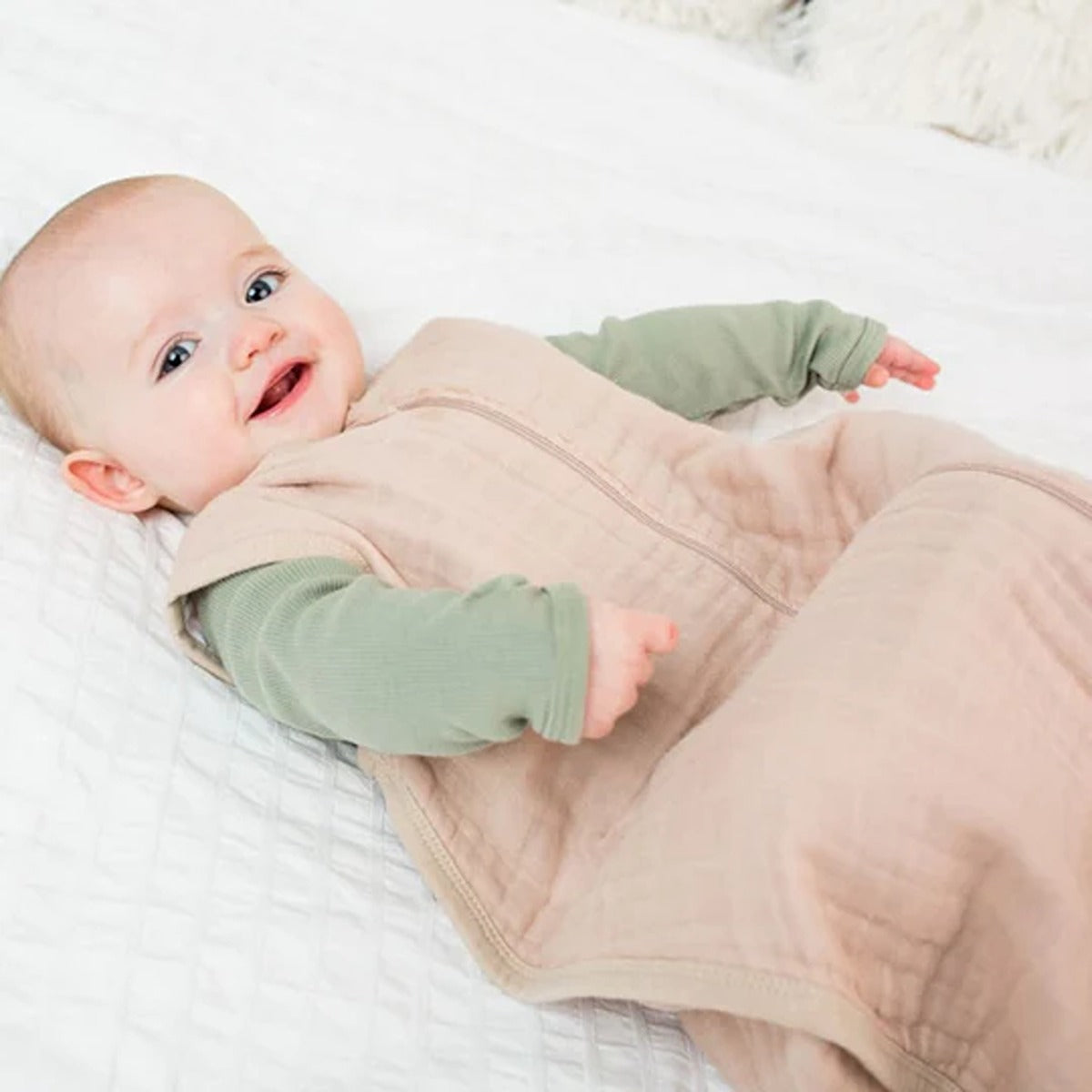 Lulujo 100% Cotton Muslin Sleep Sack - Sand - Size L (12-18 months)