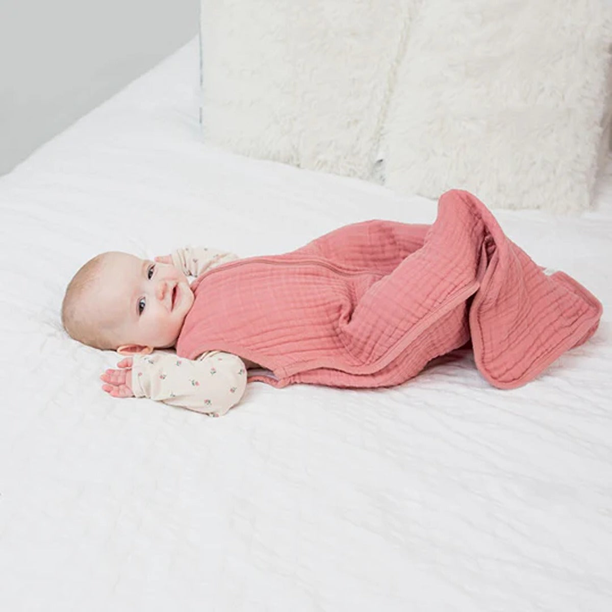 Lulujo 100% Cotton Muslin Sleep sack - Rose - Size S (0-6 months)