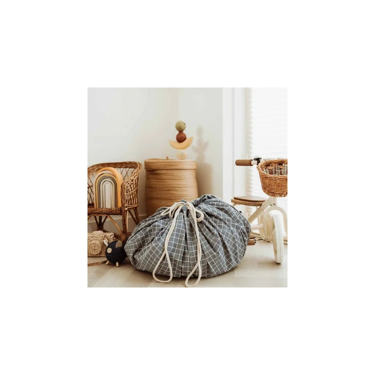 Play and Go Organic Playmat and Storage Bag - Grid Blue