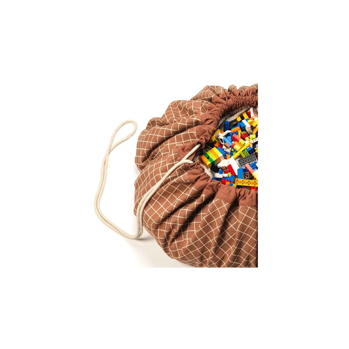 Play and Go Organic Playmat and Storage Bag - Grid Brown