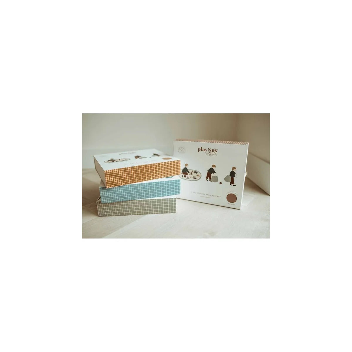 Play and Go Organic Playmat and Storage Bag - Grid Brown