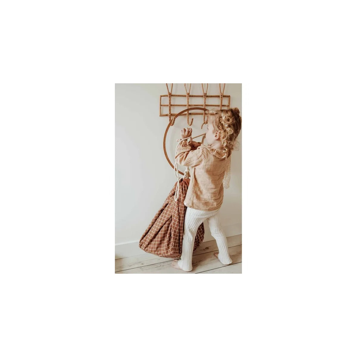 Play and Go Organic Playmat and Storage Bag - Grid Brown