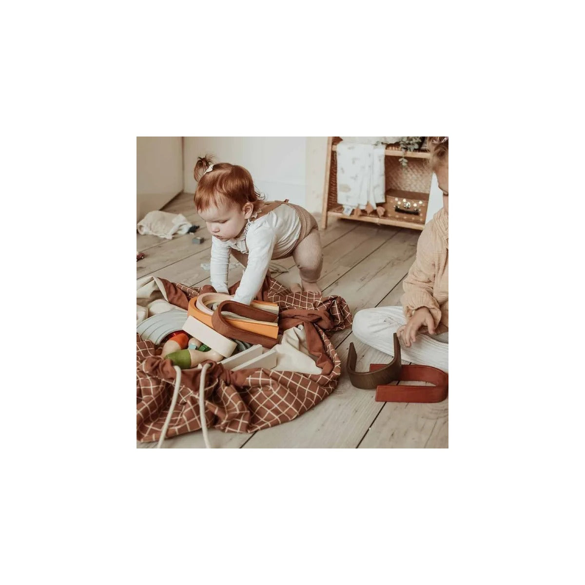 Play and Go Organic Playmat and Storage Bag - Grid Brown
