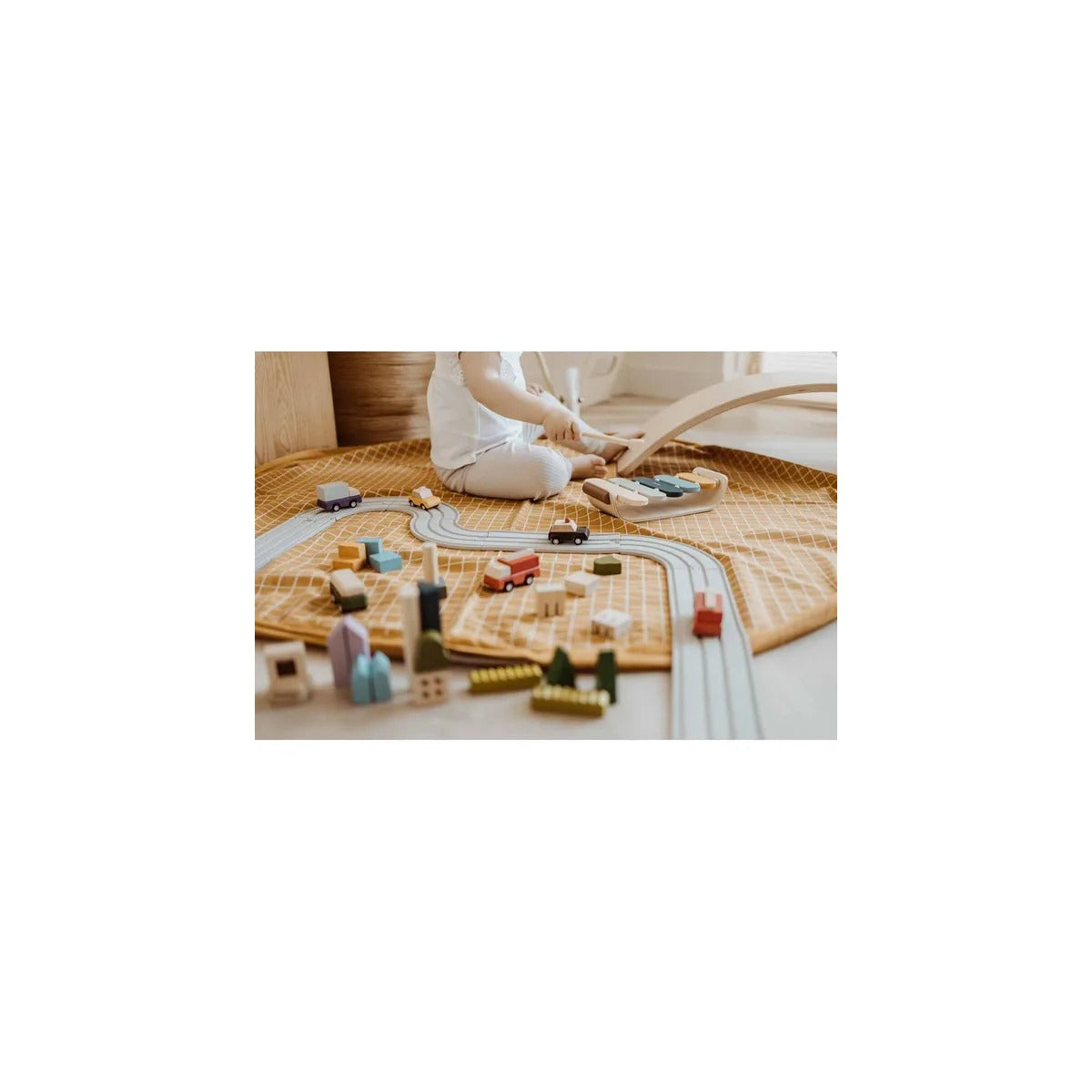 Play and Go Organic Playmat and Storage Bag - Grid Mustard