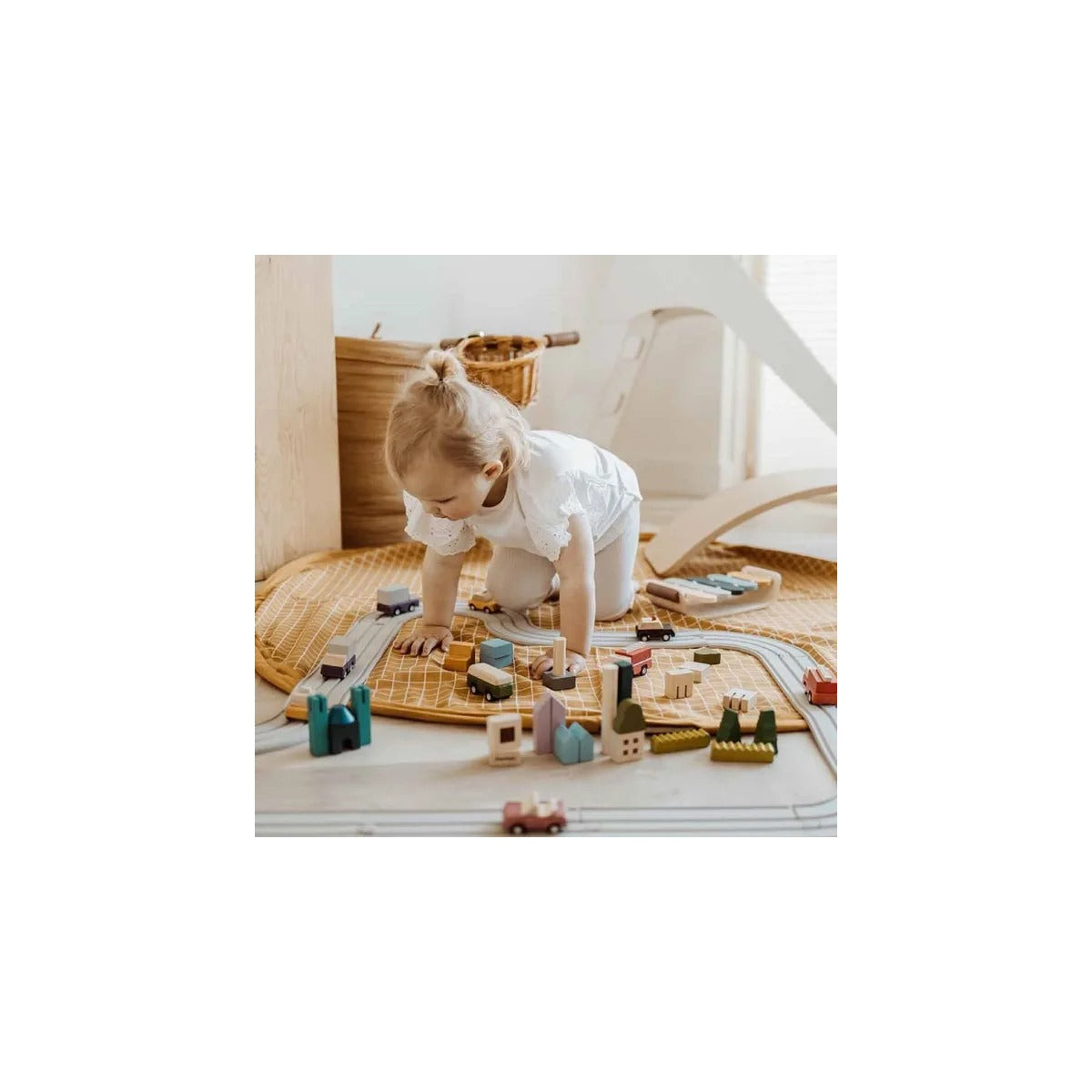 Play and Go Organic Playmat and Storage Bag - Grid Mustard