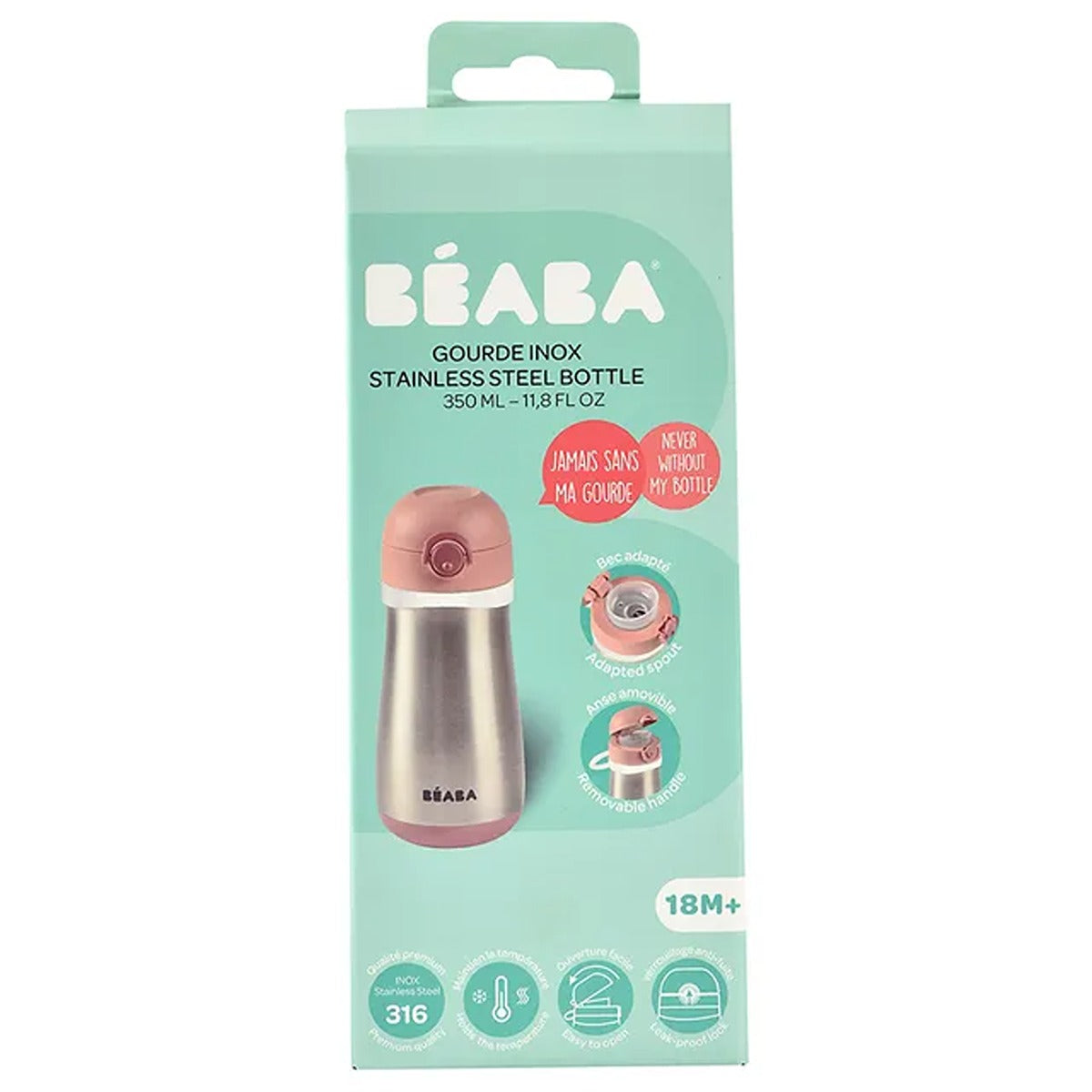 Beaba Stainless Steel Spout Bottle 350 ml - Pink