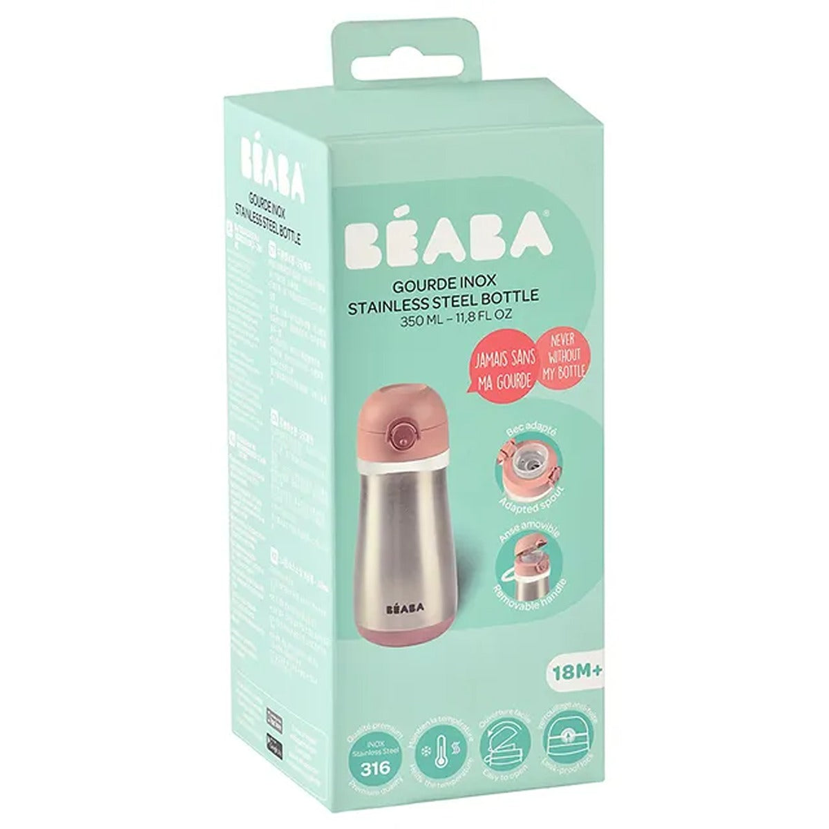 Beaba Stainless Steel Spout Bottle 350 ml - Pink