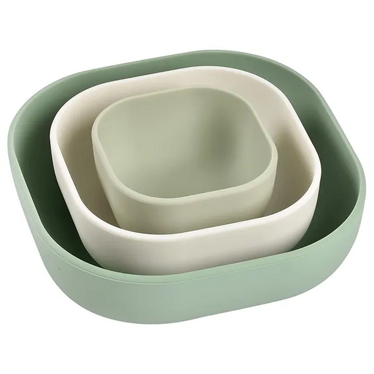 Beaba Beaba Silicone 3 Piece Nesting Bowl Set - Sage Green/Cotton/