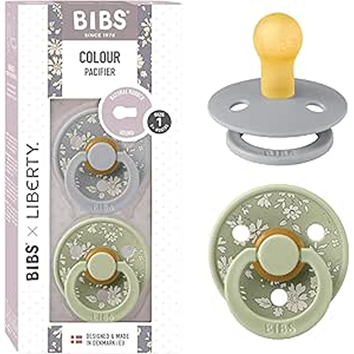 Bibs Bibs BIBS x Liberty 2 PACK Colour Capel Latex Size 1 Sage Mix