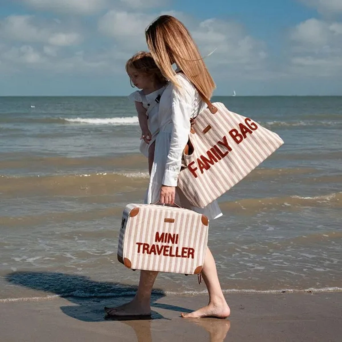 Childhome Childhome Family Bag - Stripes Nude/Terracotta