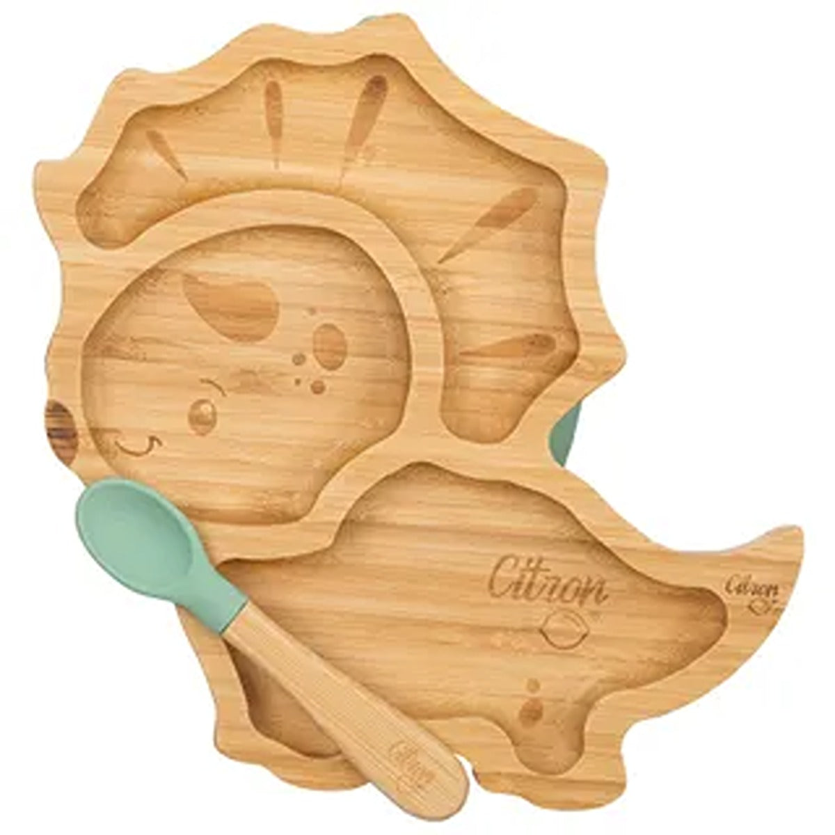 Citron Citron - Organic Bamboo Plate and Spoon with Suction - Dino