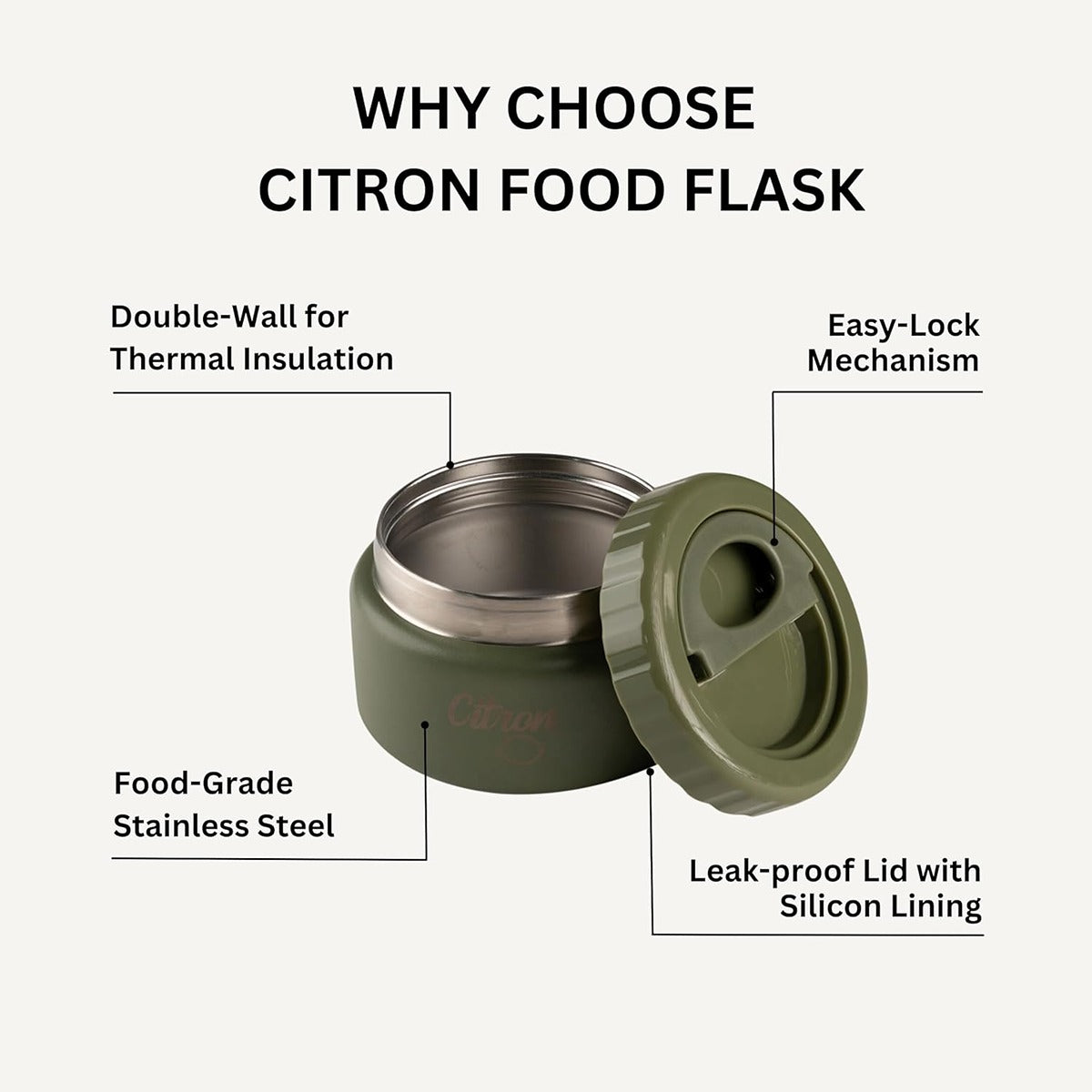 Citron Citron- Insulated Food Jar 250ml- Green
